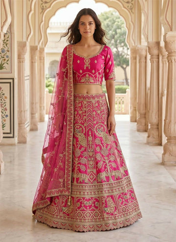 Lehenga Mart Pink Heavy Silk With Fusing Designer Bollywood Style Wedding Wear Lehenga Choli - Dista