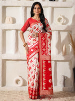 Thumbnail for Astita Linen Cotton Red & White Saree