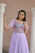 Thumbnail for Jyoti Fashion Women's Purple Sequins Thread Embroidery Faux Georgette Anarkali Dress - Distacart