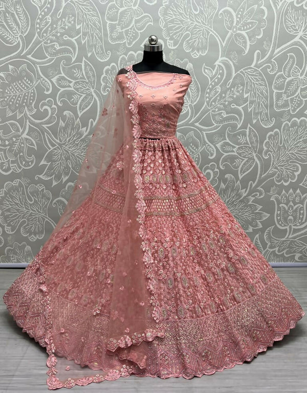 Jyoti Fashion Women's Pink Heavy Net Fancy Dori, Multi Thread, Rainbow Sequins and Diamond Work Wedding Lehenga Choli - Distacart