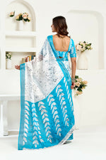 Thumbnail for Joban Fashion White Leaf Linen Ready To Wear Saree With Unstitched Blouse - Distacart