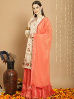 Thumbnail for Jyoti Fashion Women's Cream Chanderi Silk Elegant Jardoshi Semi Kurta with Trouser & Dupatta - Distacart