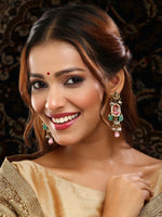 Thumbnail for Ruby Raang 22k Gold Polished Blush Pink Kundan Earrings