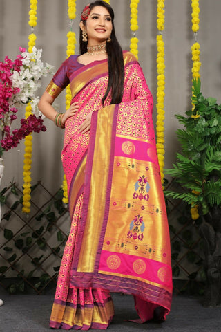 Jyoti Fashion Women's Pink Banarasi Silk Zari Woven Saree with Blouse - Distacart