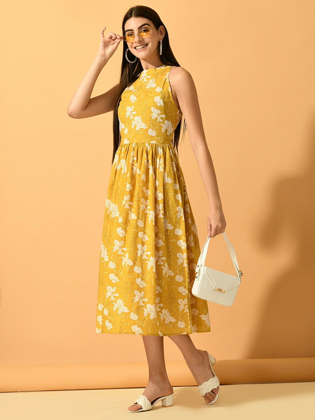 Myshka Women's Yellow Fit and Flare Party Dress - Distacart