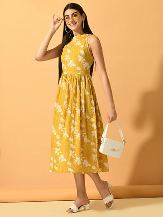 Myshka Women's Yellow Fit and Flare Party Dress - Distacart