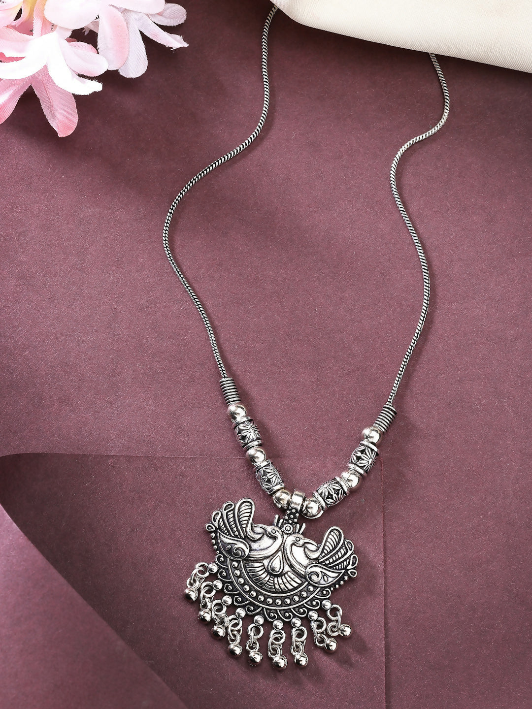 NVR Women's Silver-Toned Peacock Design Pendant with Chain - Distacart