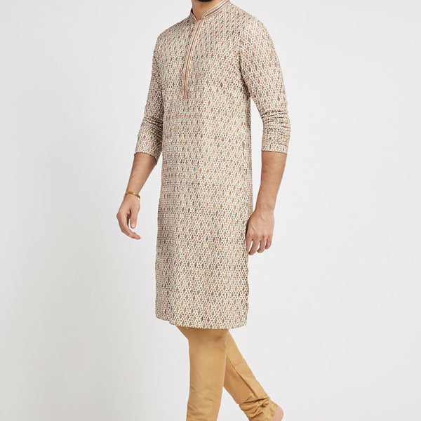 Ethnic India Beige Men's Kurta Embellished Viscose Rayon - Distacart