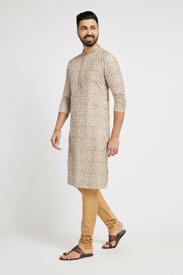 Ethnic India Beige Men's Kurta Embellished Viscose Rayon - Distacart