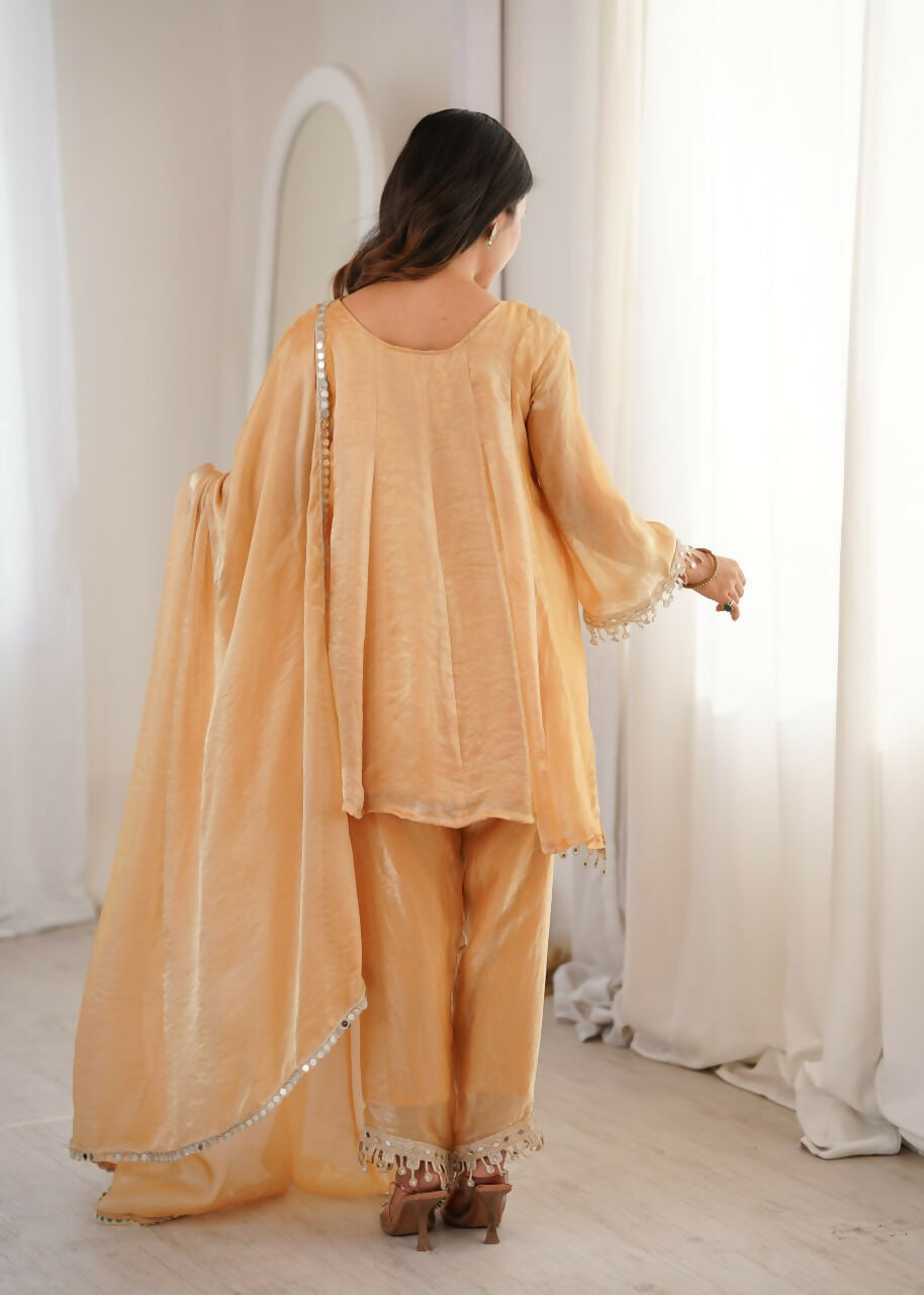 Teeya Creation Womens New Trending Fendy Fabric With Real Mirror With Coding Embroidered Lace Work Kurta Set - Dista