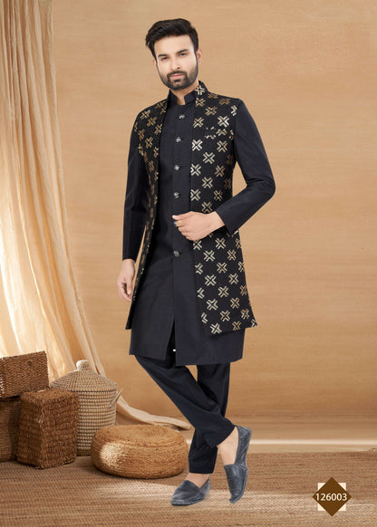 Joban Fashion Men's Black Heavy Art Silk Plain Indowestern - Distacart