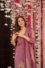 Thumbnail for The52 Onion Gorgeous Floral Printed Zarna Silk Fabric Straight Kurta Pant with Dupatta Set - Distacart