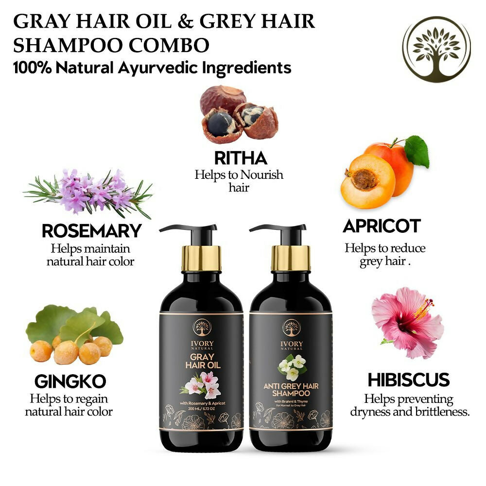 Ivory Natural Grey Combo For Hair - Natural Solution For Greys, Restore Natural Black And Shine Of Hair - Distacart