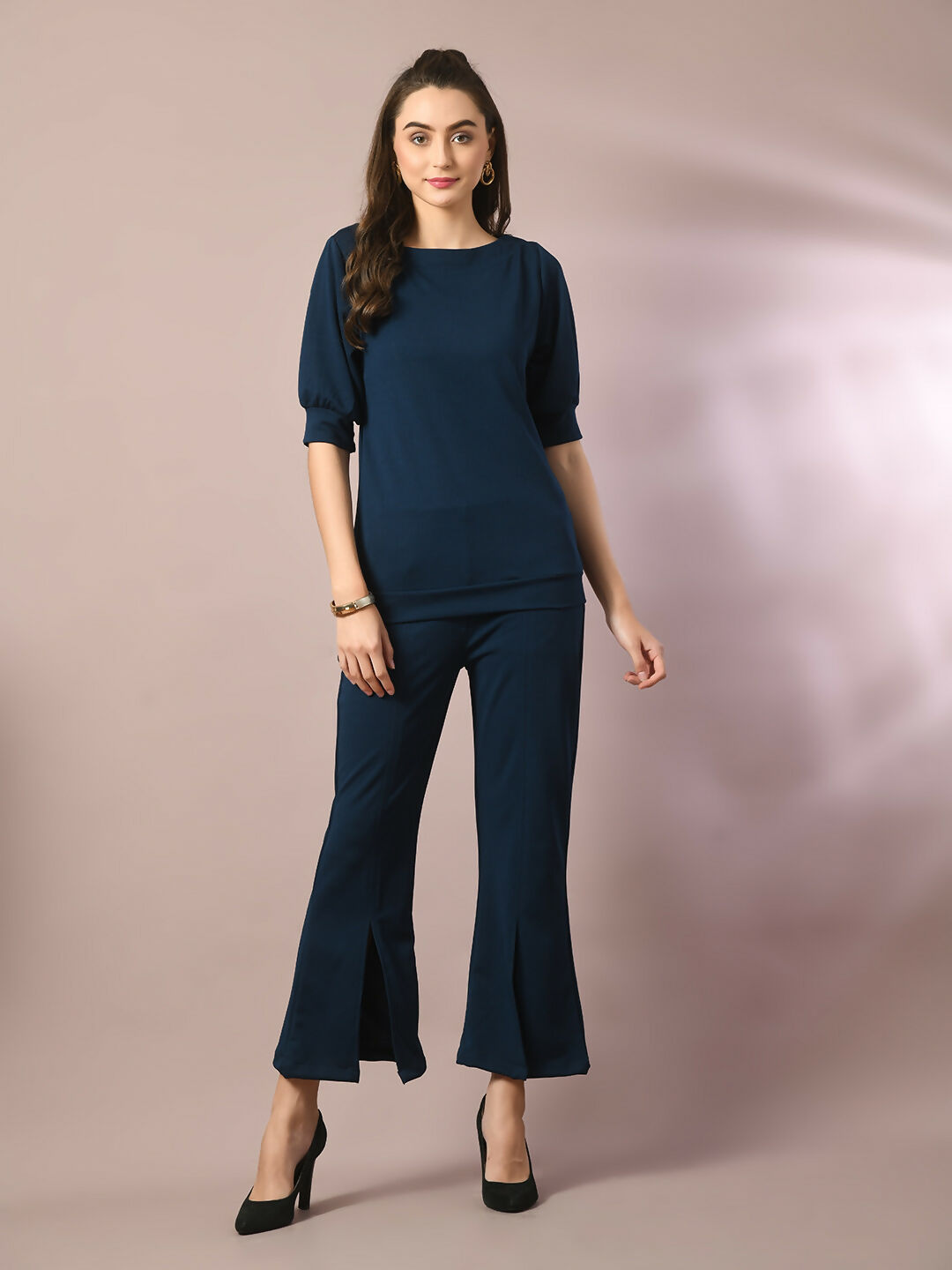 Myshka Women's Blue Solid Party Parallel Trousers - Distacart