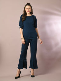 Thumbnail for Myshka Women's Blue Solid Party Parallel Trousers - Distacart