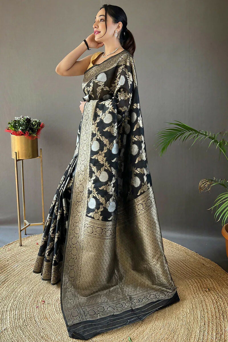 Preksha Creation Banarasi Soft Silk Women Black Saree - Distacart