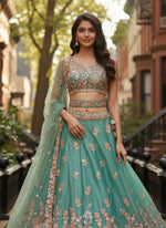 Thumbnail for Lehenga Mart Designer Indian Wedding Lehenga Choli-Sky Green - Distacart
