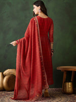 Thumbnail for Sangria Zari Sequence Embroidered Kurta & Trousers With Dupatta