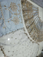 Thumbnail for Jyoti Fashion Glamorous Grey Zari With Paper Mirror Embroidered Net Lehenga Choli with Dupatta - Distacart