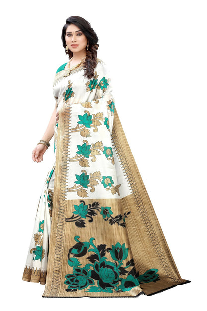 Vamika White Printed Art Silk Saree - Distacart