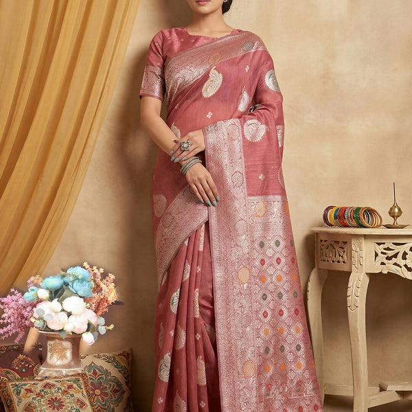 Shree Shyam Fashion Pink Linen Cotton Saree - Distacart