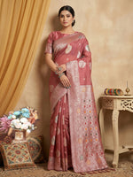 Thumbnail for Shree Shyam Fashion Pink Linen Cotton Saree - Distacart