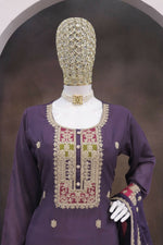 Thumbnail for Teeya Creation Lavender Color Chinon Silk Embroidery Work Wedding Wear Designer Salwar Suit - Distacart