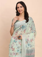 Thumbnail for Astita Linen Cotton Light Green Saree