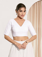 Thumbnail for Joban Fashion White Shifli Padded Blouse With V Neck Elbow Sleeves - Distacart