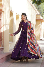 Thumbnail for Aastha Fashion Green Faux Georgette Printed Gown With Dupatta - Distacart