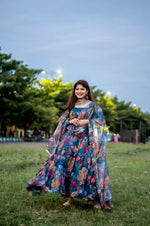 Thumbnail for Preksha Creationorganza Taby Silk With Digital Print Women Gown With Dupatta And Pant - Multicolor - Distacart
