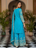 Thumbnail for Teeya Creation Sky Chinon Silk Designer Wedding Wear Embroidery Work Palazzo - Distacart