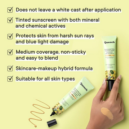 Quench Vitamin E Tinted SPF 50 Sunscreen PA+++ with both Mineral & Chemical Actives (Medium) - Distacart
