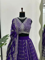 Thumbnail for Jyoti Fashion Women's Royal Blue Faux Georgette Sequins with Thread Embroidered Designer Lehenga Choli Set - Distacart