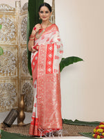 Thumbnail for Astita Linen Cotton Red & White Saree