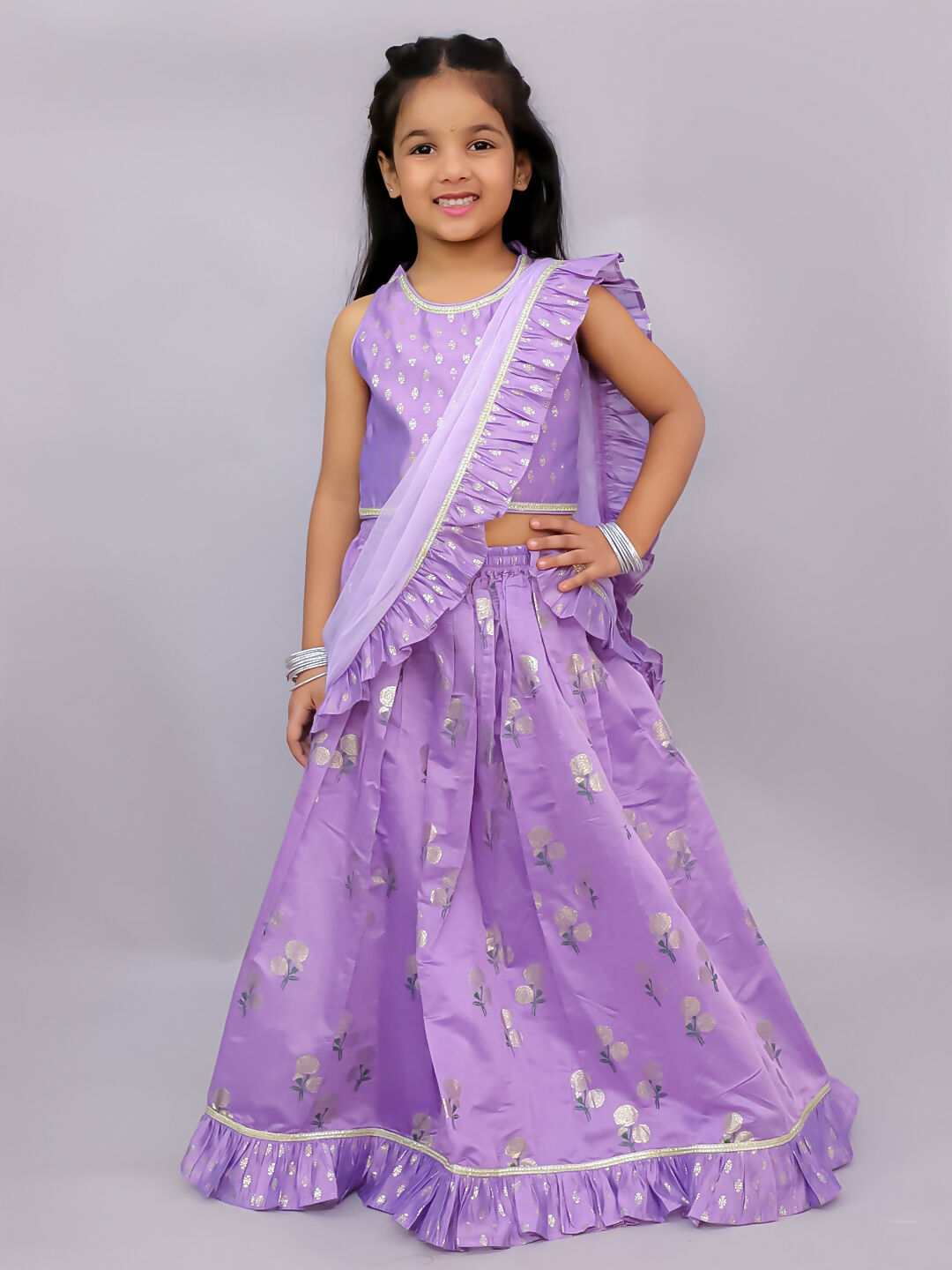 Lil Drama Mishti Purple Lehanga Choli Dupatta Set For Girls