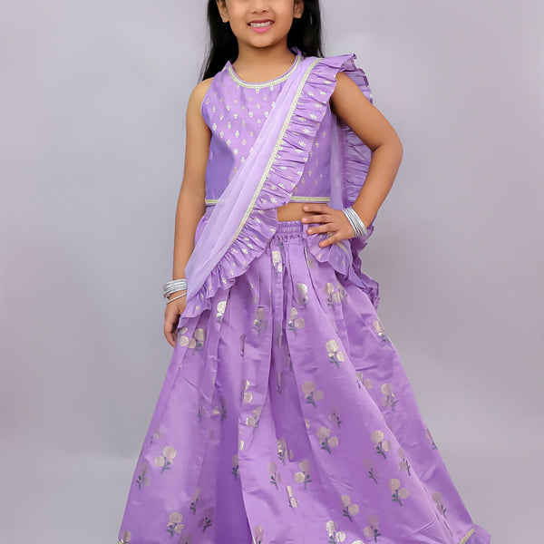 Lil Drama Mishti Purple Lehanga Choli Dupatta Set For Girls