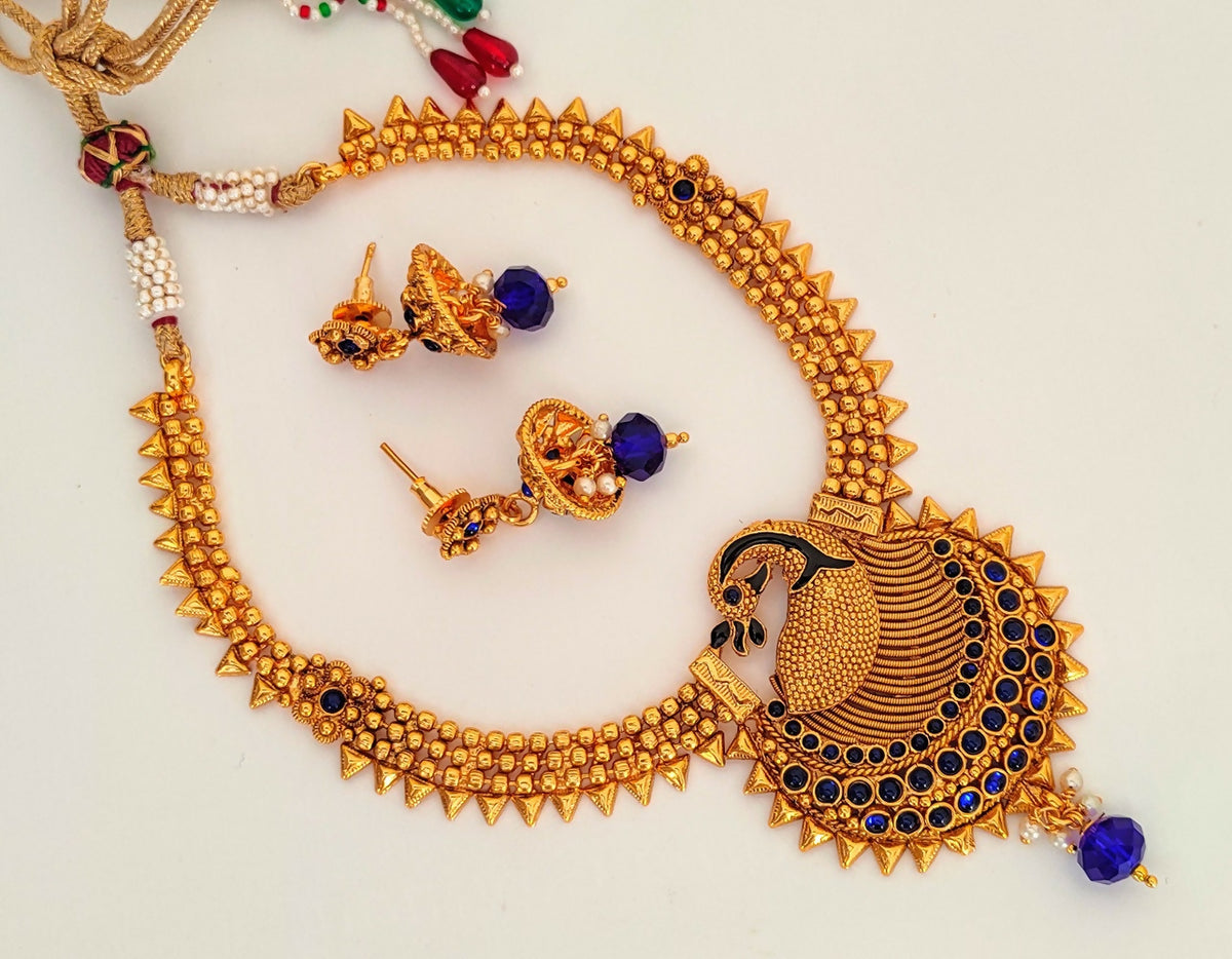 Blue Kemp Peacock Necklace Set - Distacart