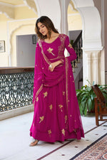 Thumbnail for The52 Women's Gorgeous Faux Georgette Fabric Embroidery Work Flared Anarkali Pant and Dupatta Set - Distacart