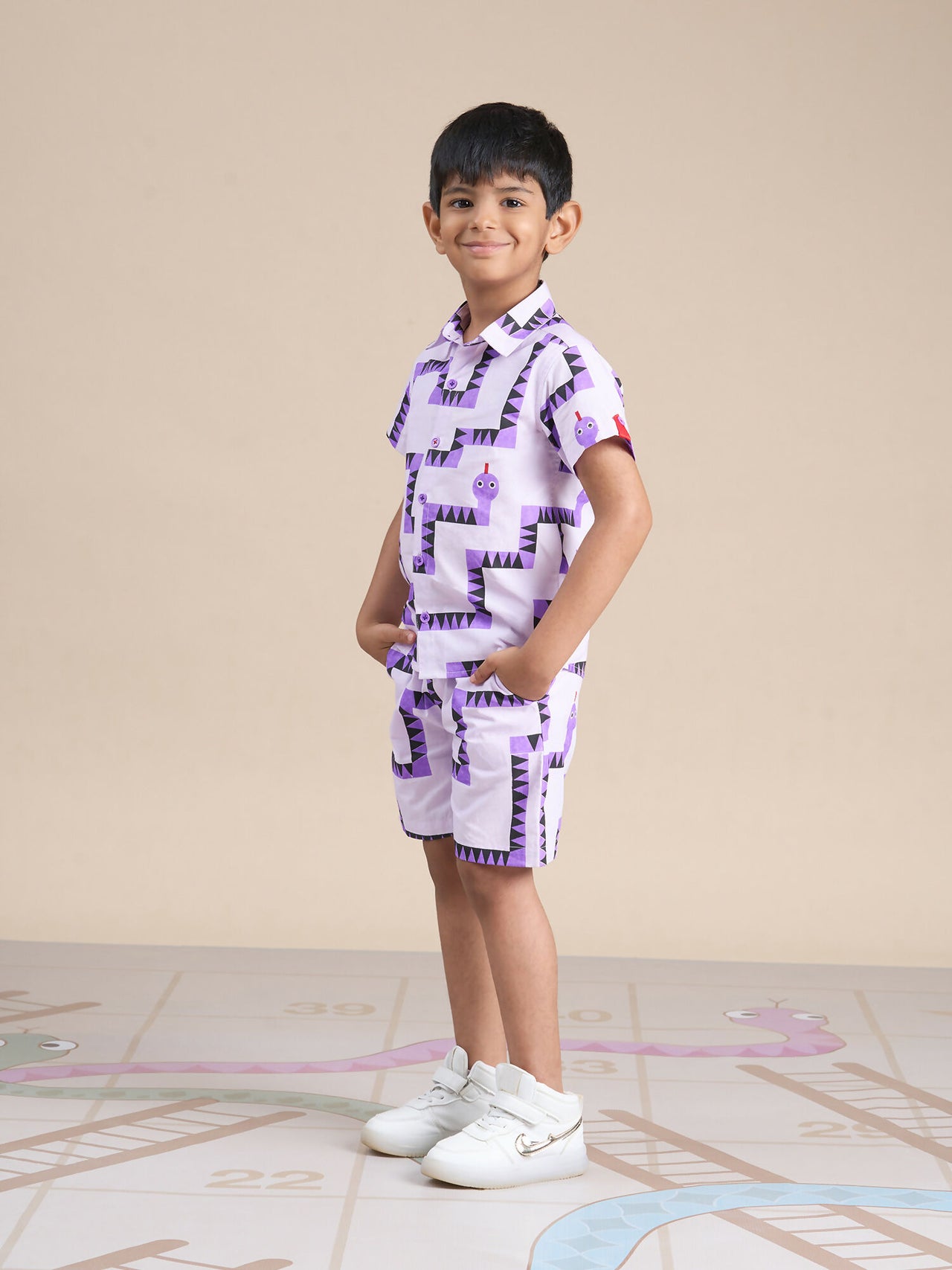 Snakes and Ladders Boys Purple Table Print Shirt and Boxer Set from Siblings Collection - Distacart