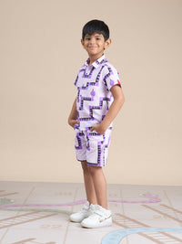 Thumbnail for Snakes and Ladders Boys Purple Table Print Shirt and Boxer Set from Siblings Collection - Distacart