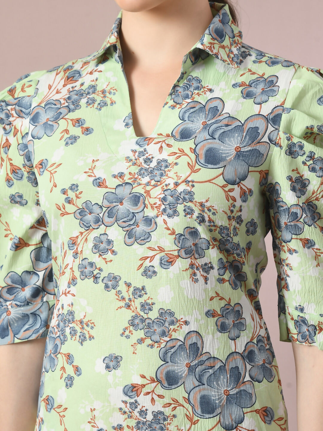 Myshka Women's Green Printed Shirt Collar Fit and Flare Party Dress - Distacart