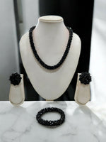 Thumbnail for Inhanns Complete Look Crystal Statement 3-Piece Set (Adjustable Necklace + Earrings + Adjustable Bangle ) - Black - Distacart