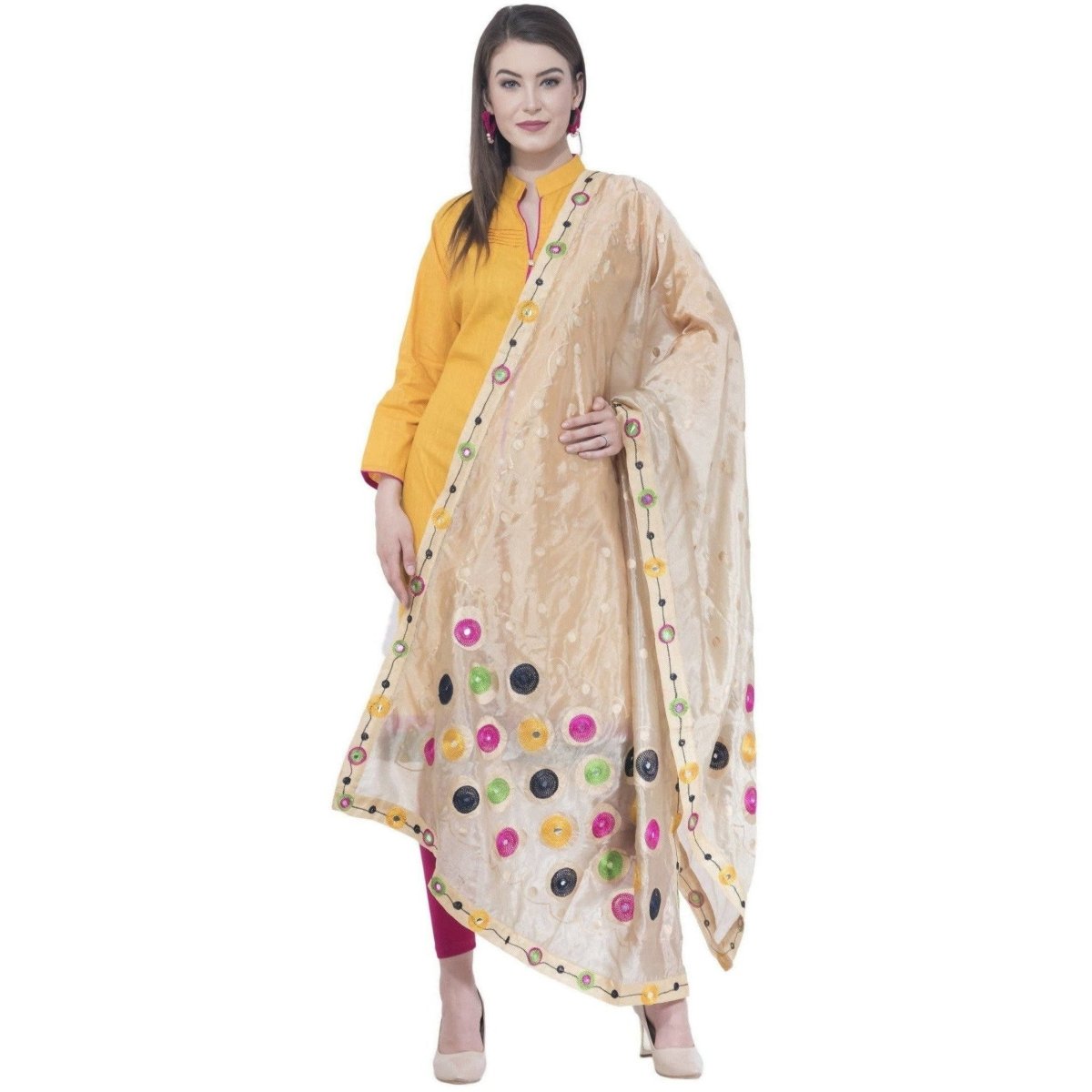 A R SILK Golden Color Fancy Silk Dupattas and Chunnis