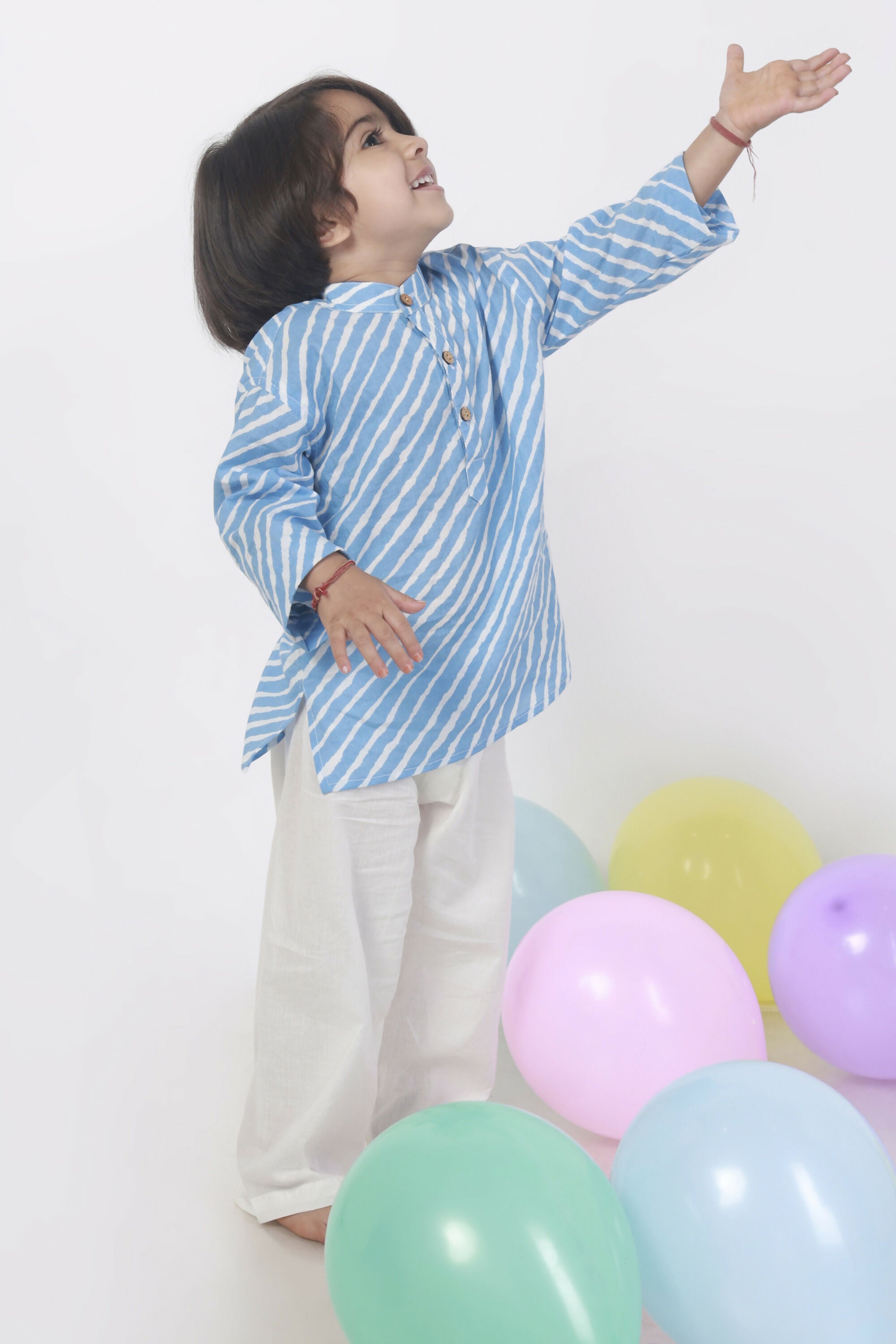 Breathables Kids Cotton Night Suit – Blue Striped Kurta & Pyjama Co-Ord Set For Boys & Girls - Dista