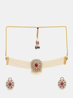 Thumbnail for Ruby Raang 22k Gold Polished Pearl And Kundan Necklace With Stud Earrings