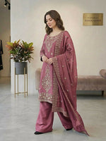 Thumbnail for Teeya Creation Pink Color Gimmychu Silk Embroidery Work Wedding Wear Salwar Suit - Distacart