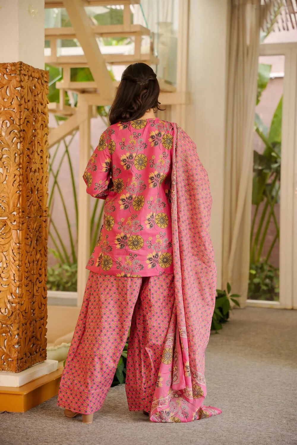 Aayaa Designer Cotton Silk Farshi Salwar Set - Pink - Dista
