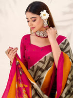Thumbnail for Vastranavya Mehendi Tussar Silk Zigzag Waves Printed Saree with Unstitched Blouse - Distacart