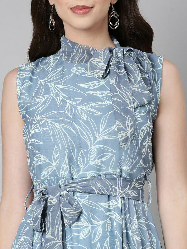 Souchii Grey Floral Chiffon Maxi Dress